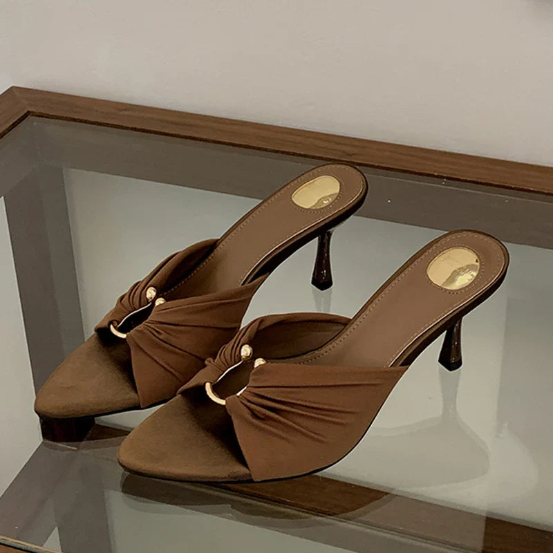 Designer Hollow Out Slippers Pointed Toe Thin Heel