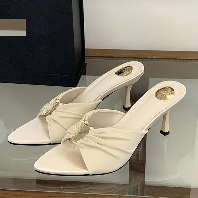 Designer Hollow Out Slippers Pointed Toe Thin Heel