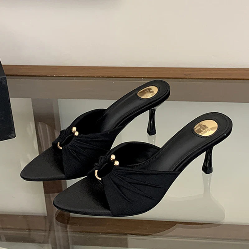 Designer Hollow Out Slippers Pointed Toe Thin Heel