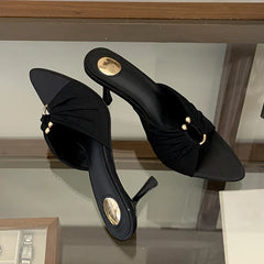 Designer Hollow Out Slippers Pointed Toe Thin Heel