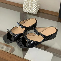 Butterfly-knot Square Toe Slippers Low Heel