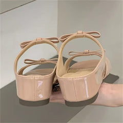 Butterfly-knot Square Toe Slippers Low Heel