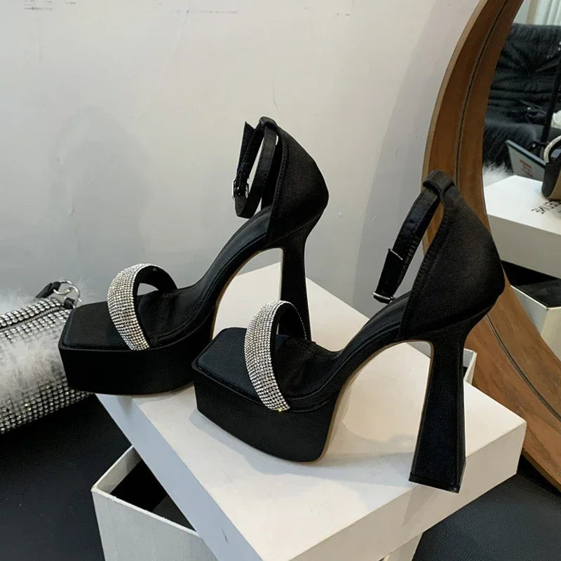 CRYSTAL Buckle Strap Open Toe Sandals Platform High Heel