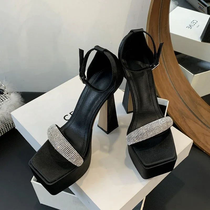 CRYSTAL Buckle Strap Open Toe Sandals Platform High Heel