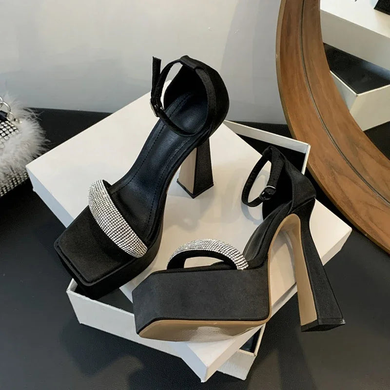 CRYSTAL Buckle Strap Open Toe Sandals Platform High Heel