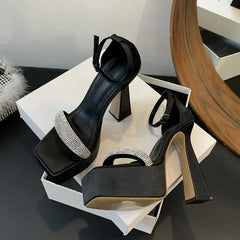 CRYSTAL Buckle Strap Open Toe Sandals Platform High Heel
