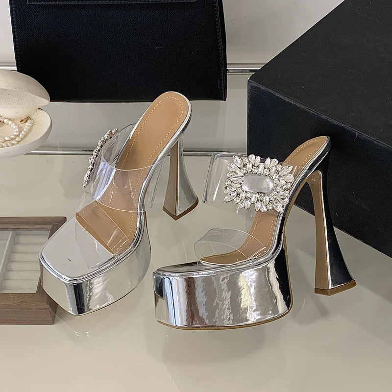Chunky Platform PVC Transparent Slippers High Heel