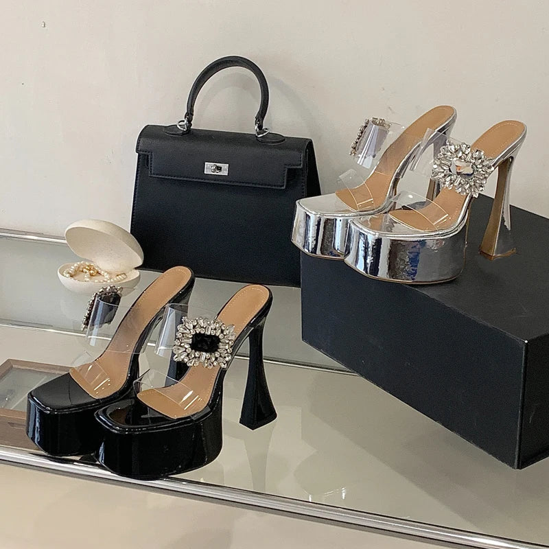 Chunky Platform PVC Transparent Slippers High Heel
