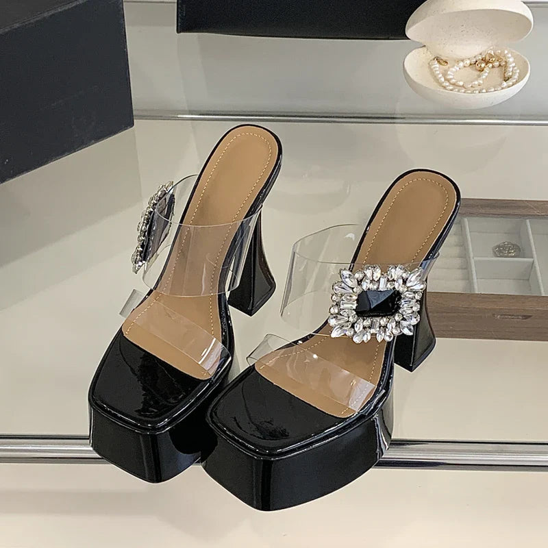 Chunky Platform PVC Transparent Slippers High Heel