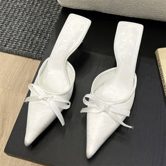 Design Silk Butterfly-knot Slippers Pointed Toe Low Heel
