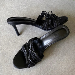 Elegant Butterfly-kont Lace Edge Slippers Thin High Heel
