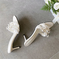 Elegant Butterfly-kont Lace Edge Slippers Thin High Heel