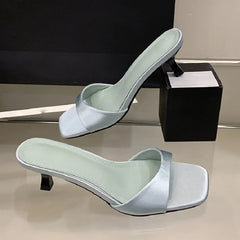 Open Toe Silk Slippers Thin Low Heel