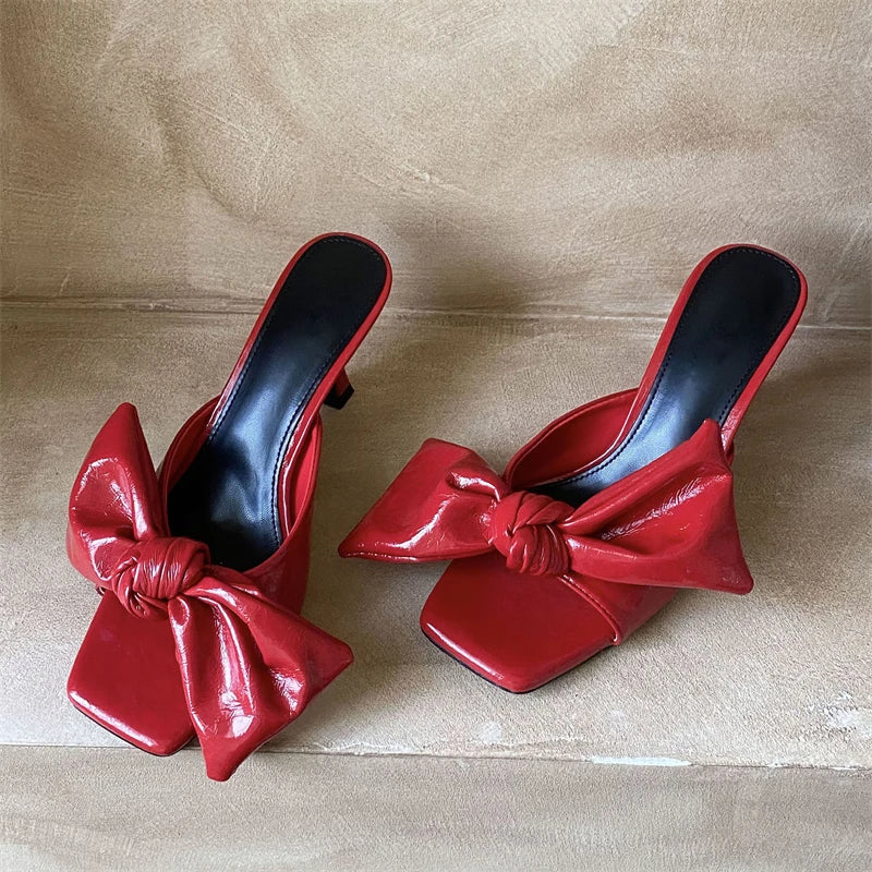 Butterfly-kont Square Toe Slippers Thin High Heel