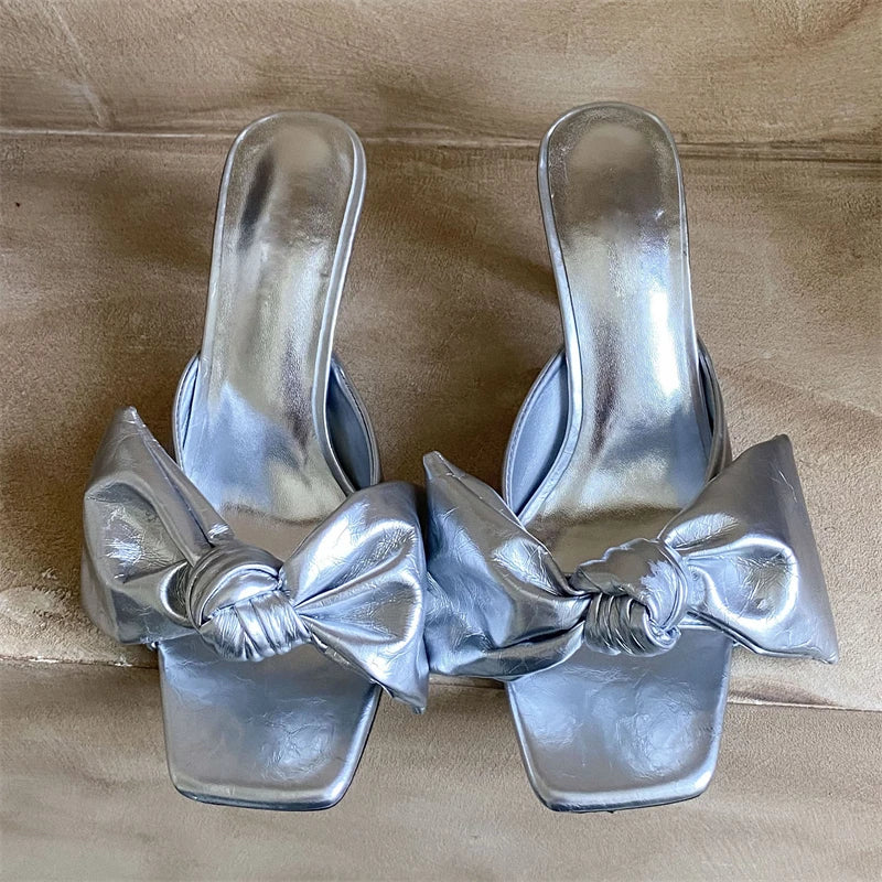 Butterfly-kont Square Toe Slippers Thin High Heel
