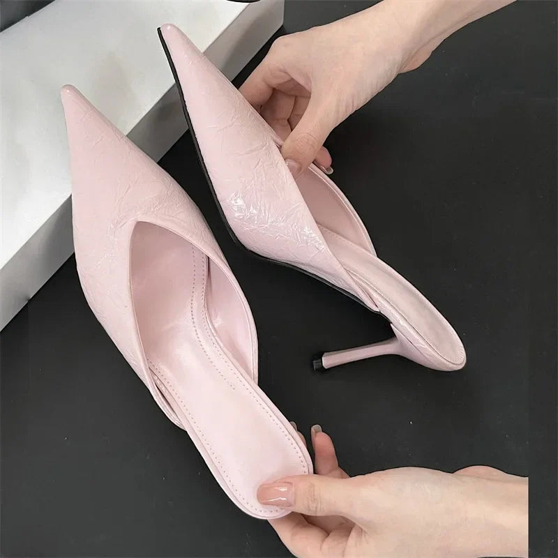 Candy Pointed Toe Slippers Thin Low Heel