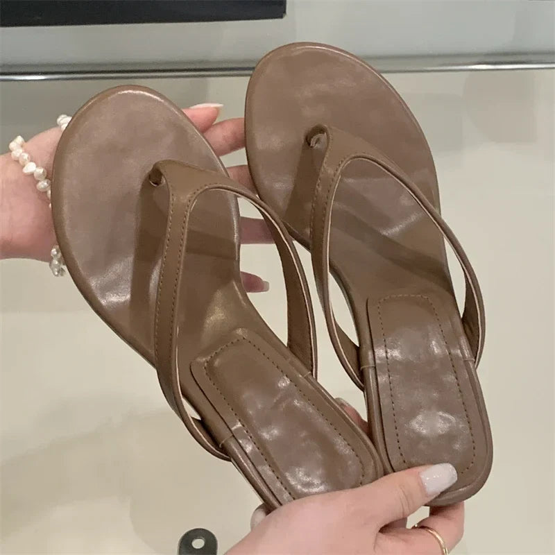 Round Clip Toe Slippers Elegant Thin Low Heel