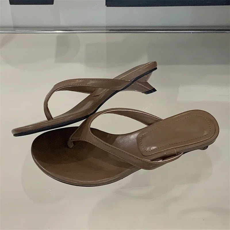 Round Clip Toe Slippers Elegant Thin Low Heel