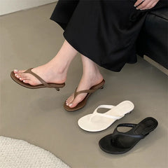 Round Clip Toe Slippers Elegant Thin Low Heel