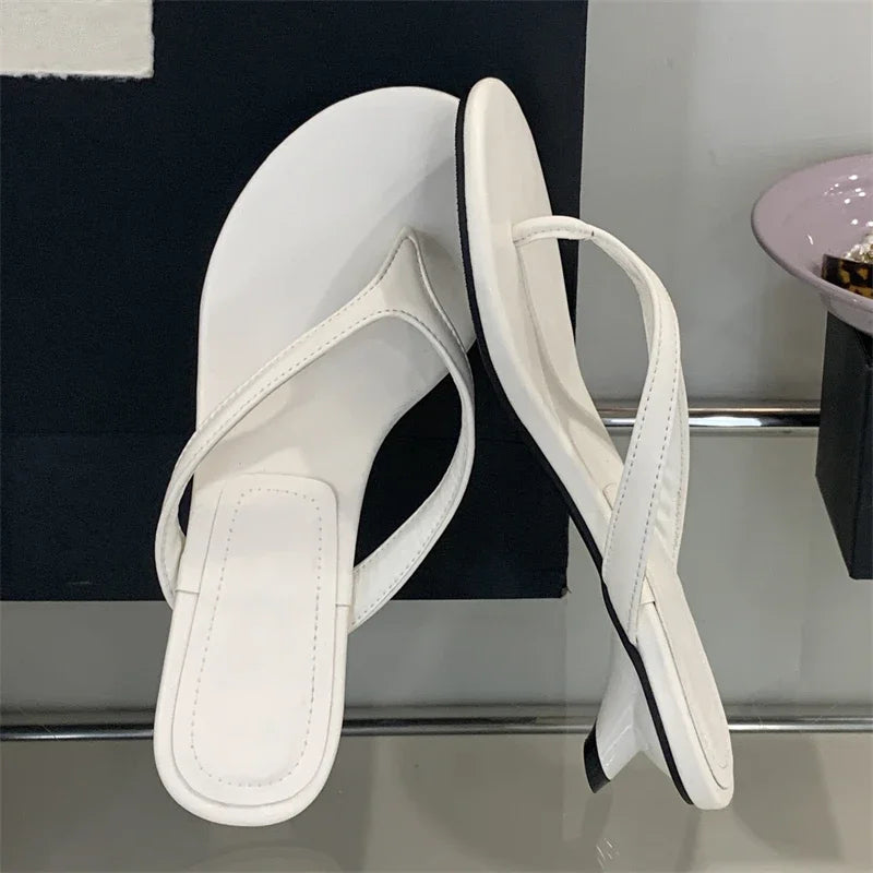Round Clip Toe Slippers Elegant Thin Low Heel