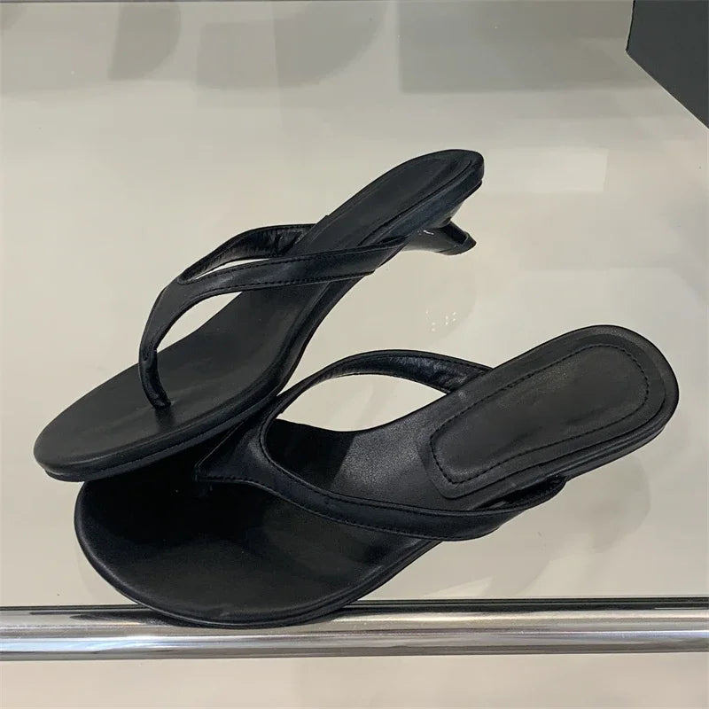 Round Clip Toe Slippers Elegant Thin Low Heel
