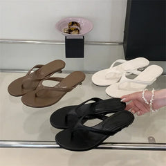 Round Clip Toe Slippers Elegant Thin Low Heel