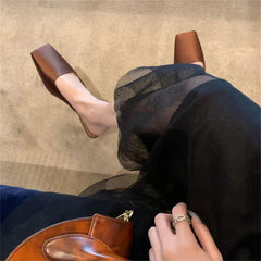 High Quality Silk Square Toe Mules Slipper Concise Low Heel
