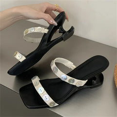 Design Narrow Band Button Hollow Strange Heel