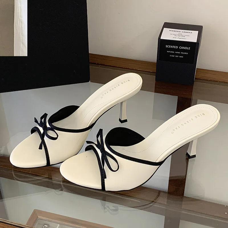 Design Polka Dot Butterfly-kont Open Toe Slippers Elegant Thin High Heel