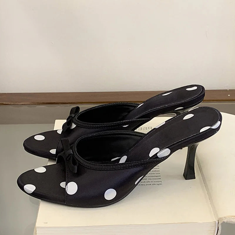Design Polka Dot Butterfly-kont Open Toe Slippers Elegant Thin High Heel