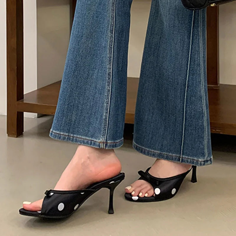 Design Polka Dot Butterfly-kont Open Toe Slippers Elegant Thin High Heel