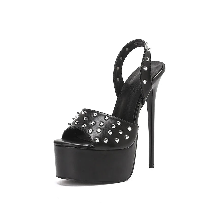 Rivet Open Toe Sandals Street Style Stiletto High Heel