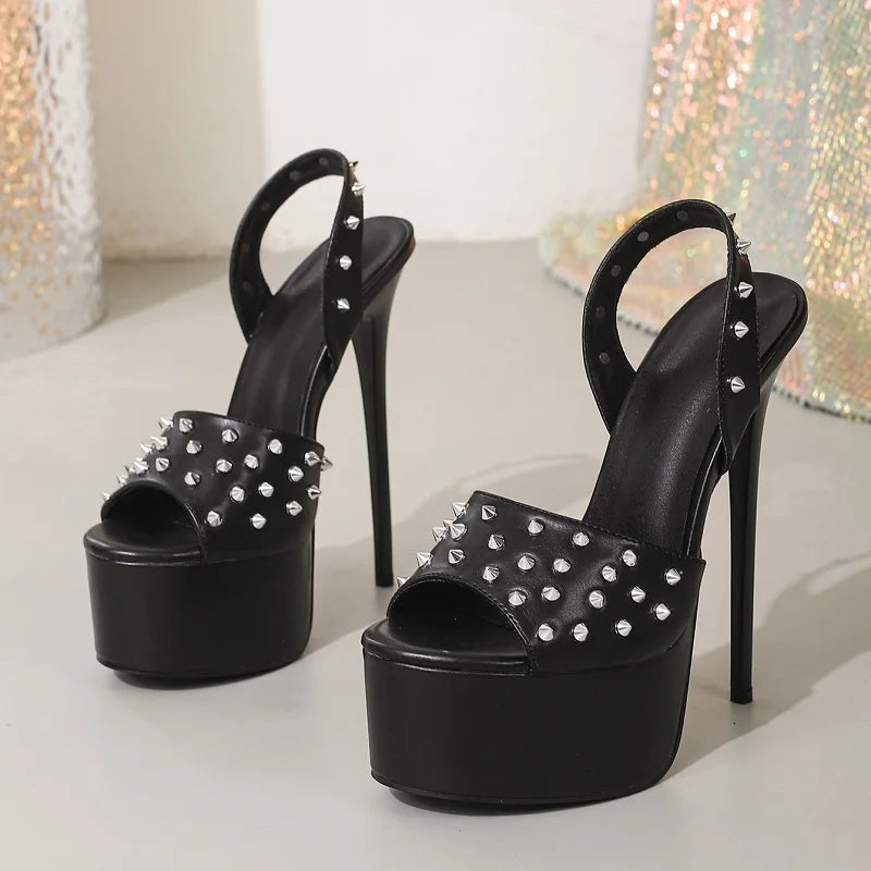 Rivet Open Toe Sandals Street Style Stiletto High Heel