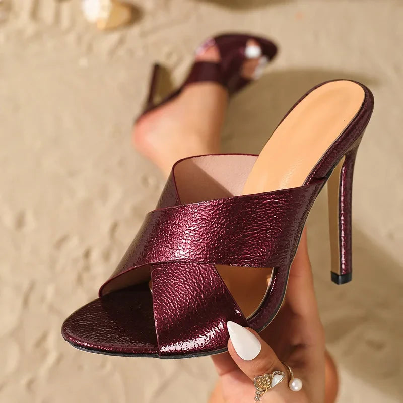 Square Toe Slippers Street Style Thin High Heel