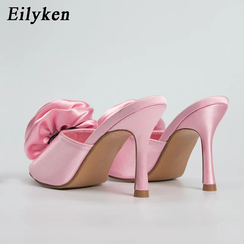 Satin Flowers Slippers Design Mules Slides Shoes