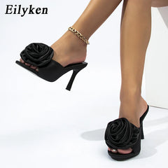 Satin Flowers Slippers Design Mules Slides Shoes
