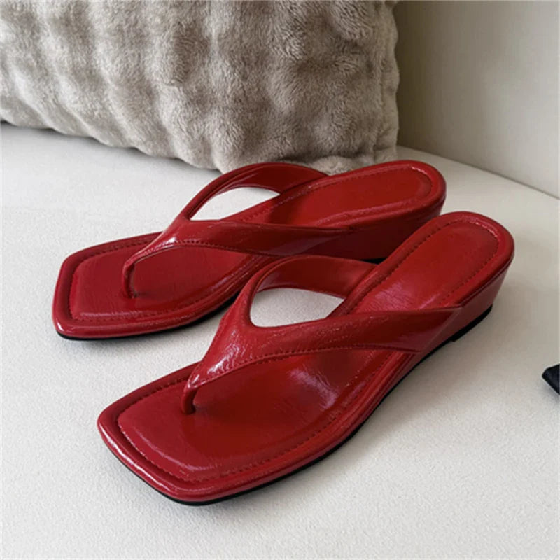Square Clip Toe Wedges Low Heel
