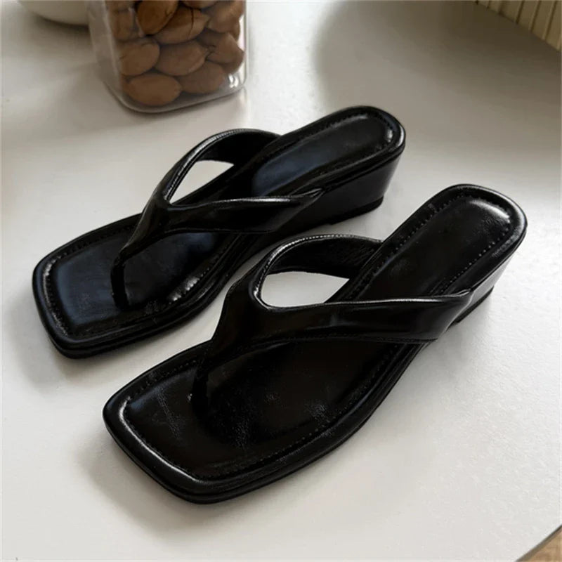 Square Clip Toe Wedges Low Heel