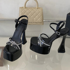 Square Toe Crystal PVC Transparent Sandals High Heel
