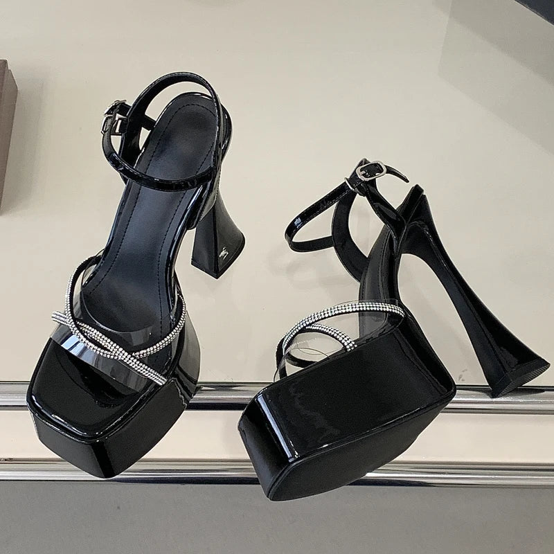 Square Toe Crystal PVC Transparent Sandals High Heel