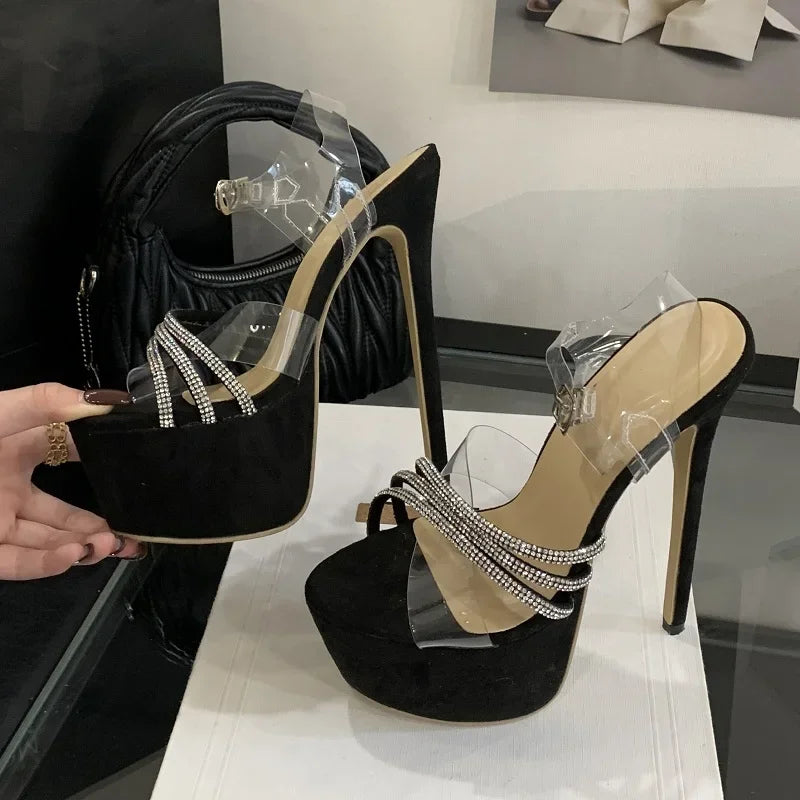 PVC Transparent CRYSTAL Buckle Strap Sandals Street Style Ultra Stiletto High Heel