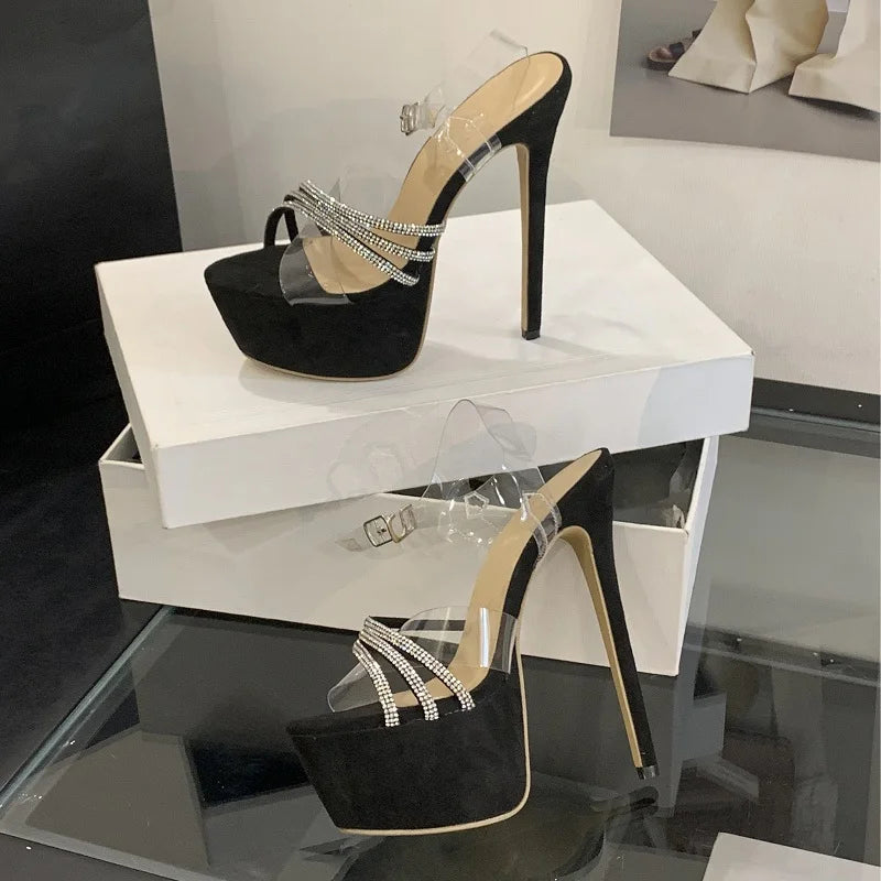 PVC Transparent CRYSTAL Buckle Strap Sandals Street Style Ultra Stiletto High Heel