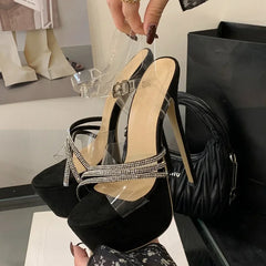 PVC Transparent CRYSTAL Buckle Strap Sandals Street Style Ultra Stiletto High Heel