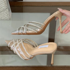 PVC Transparent Crystal Pointed Toe Slippers Pumps Mule Shoes