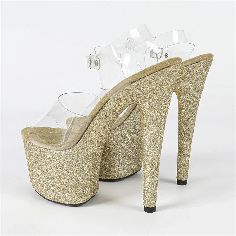Design Sequin Cloth PVC Transparent Buckle Strap Sandals Thin High Heel