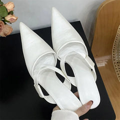 Spring Satin Hollow Slippers Pointed Toe Thin Low Heel