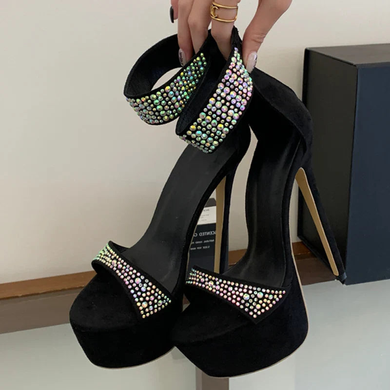 Street Style Bling Diamond Thin High Heel