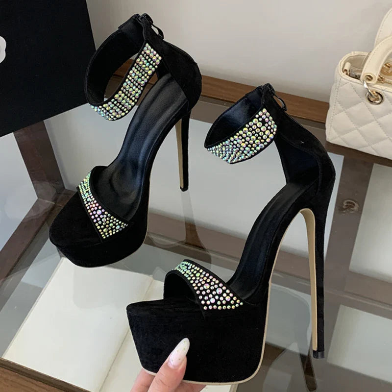 Street Style Bling Diamond Thin High Heel