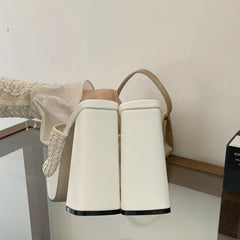 Street Style Open Toe Chunky Platform Slippers Hollow Out Square High Heel