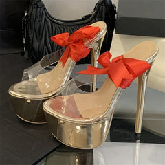Street Style PVC Transparent Open Toe Sandals Platform Ankle Lace-up Stiletto High Heel